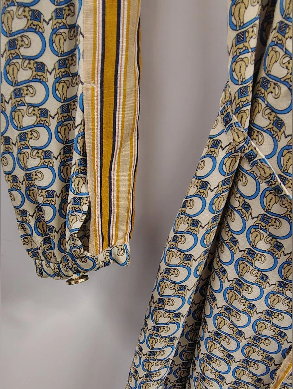 Tory Burch Silk Long-sleeve Relaxed Dress Ties  Waist w Grey Blue Elephants Sz 6